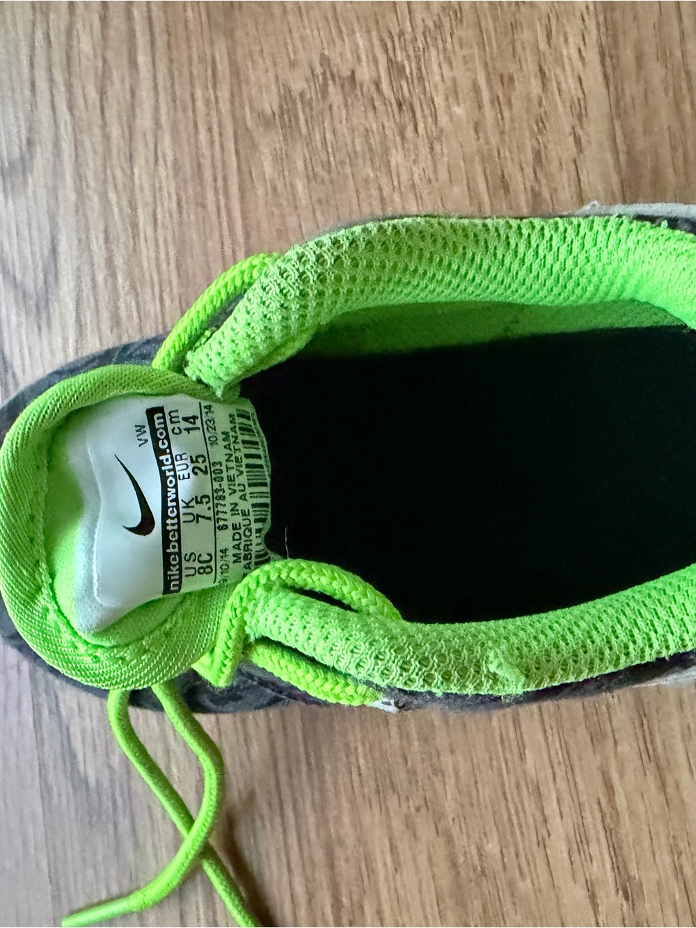 Nike Kids Black and Neon Green Slip-On Sneakers - Picture 6 of 6